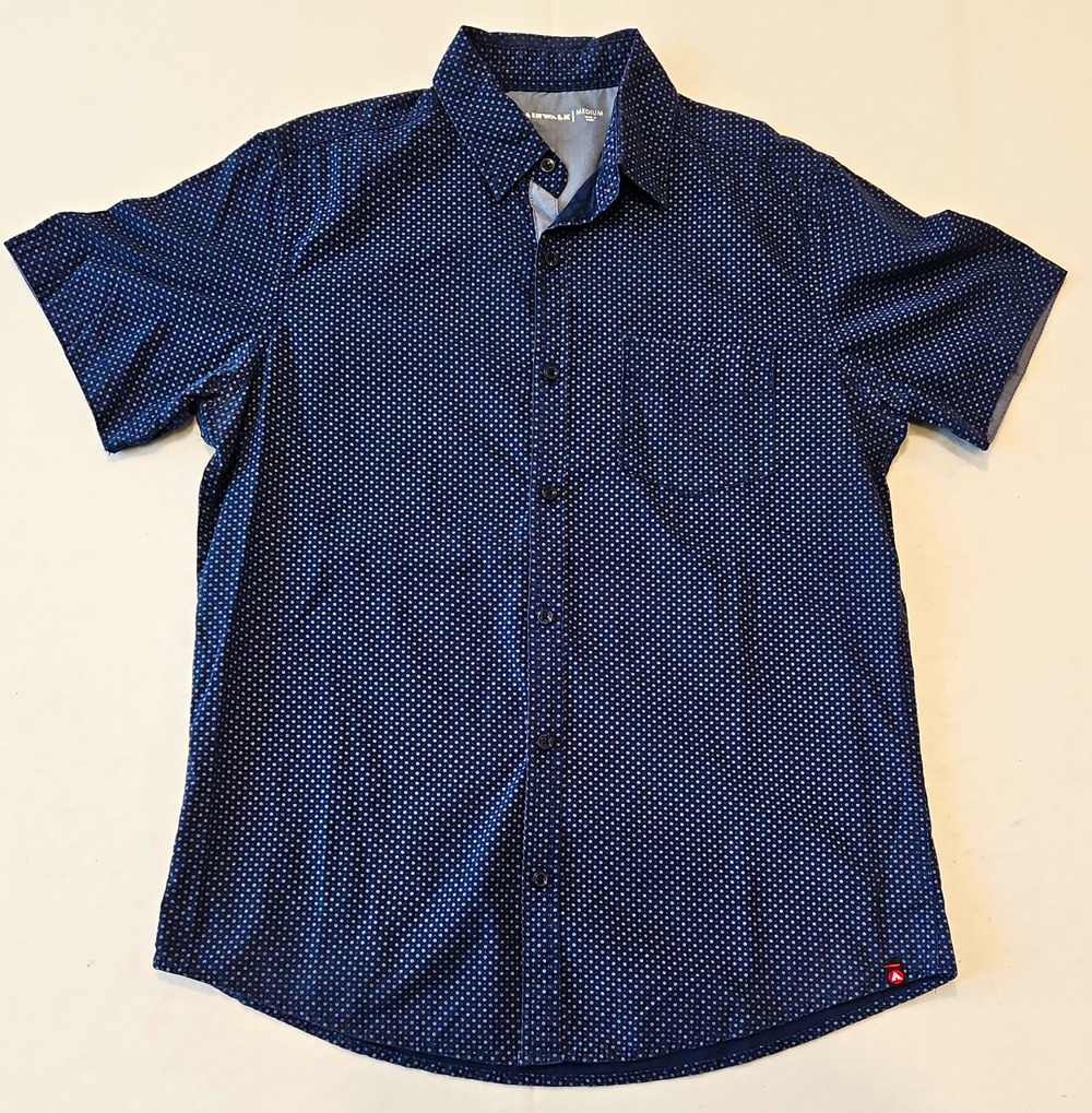 Airwalk Men's Blue White Polka Dot Cotton Woven Button-Down Shirt Short M